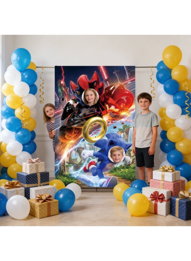 ILovhaprty Sonic Birthday Party Photo Backdrop Banner, 100×150cm Kids Sonic Photography Background for Sonic Themed Birthday Party Decoration Supplies - Image 4